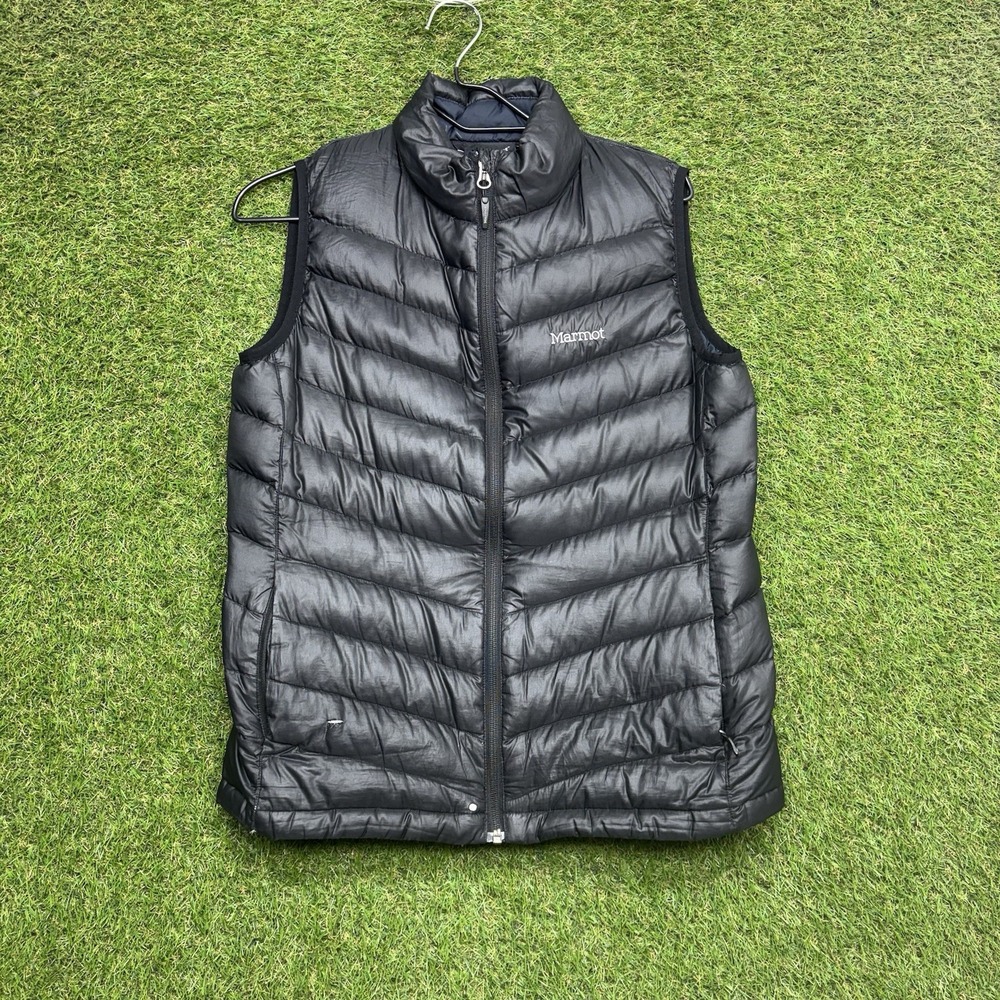 Marmot Puffer Vest Womens Medium Black Zip Up Quilted Outdoor Hiking Poly Fill